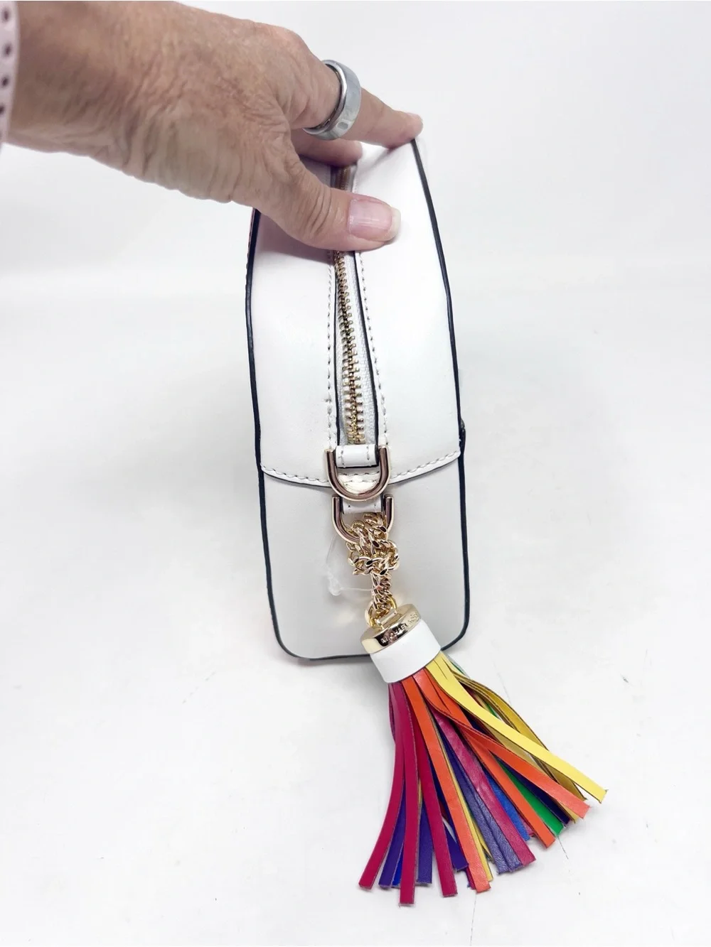 MICHAEL KORS WHITE LEATHER RAINBOW CROSSBODY HALF MOON PURSE NWT